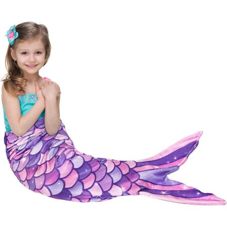 (Lila) 100-140cm, 1 x Sjöjungfrusvansfilt - Bärbar sjöjungfruplyschfilt, mjuk fleecefilt för flickor, barn och tonåringar under alla årstider.