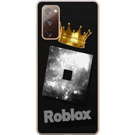 Kompatibel Mobilcover til Samsung Samsung Galaxy S20 FE Minimalistisk sort og sølvfarvet Roblox-symbol med gylden krone og luksuriøs gamer-æstetik