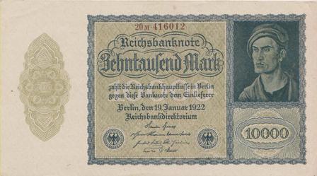 Tyske Rige 1922 - 10.000 Mark Reichkassenschein - 1 pengeseddel - Ekstremt fin kvalitet