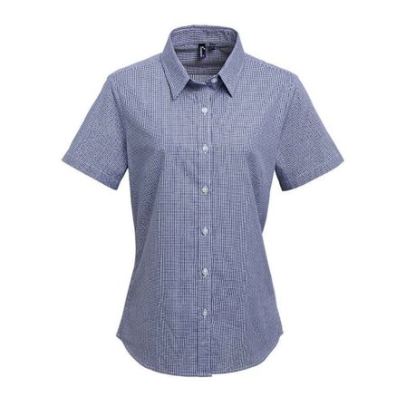Premier Dam/Dam Gingham Kortärmad Skjorta 8 UK Marinblå/Vit