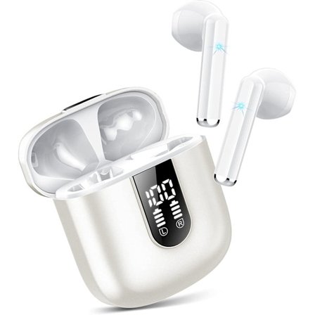 Bluetooth In-Ear-hörlurar med HD-mikrofon, upp till 30 timmars musikspeltid, Pearl White