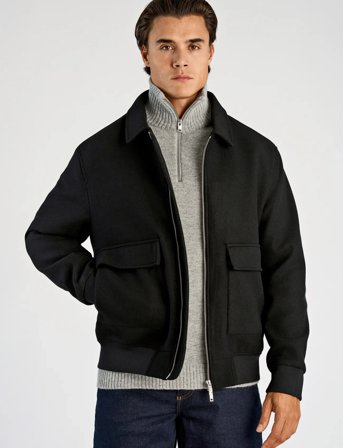 Lindbergh Wool Look Zip-Through Jacketwool Look Zip-Through Jacket - Black - XL