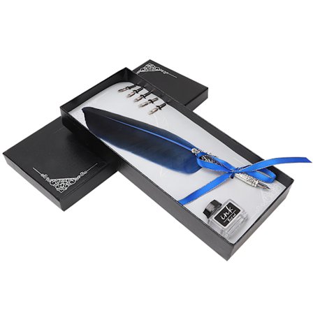 Klassisk Vintage Fjäderpenna Fjäder Dip Pen Sign Pen Set Brevpapper Present (Blå)