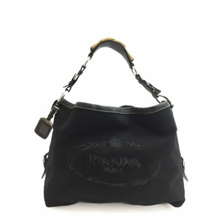 Prada Vintage Prada Large Black Logo Taske Sort, Dame Vintage Tasker, Størrelse: ONE Size