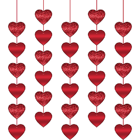 Røde hjerter glittergirlandere, 36 stk. røde hjerter hengende strengdekor for valentinsdag, jubileer, frieridekorasjoner, bryllup