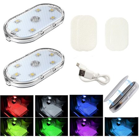 2/4 Pack Trådlös LED Belysning för Bil, USB LED-Belysning Uppladdningsbar Kupébelysning för Bil, Motorcykel & Camping