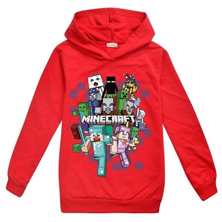Barnas Tegneserie Hoodie Casual Langarmet Genser Minecraft Grafisk Trøye for 5-12 år Gutter Jenter - Xin Rød 5-6 År