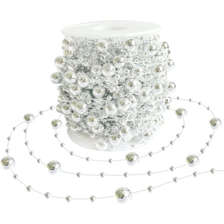 Julgranskulor Pärlkrans Dekoration, 30 meter Silverfärgade Pärlband Kedja för Julgransdekor, Hantverk och Högtidsdekor.