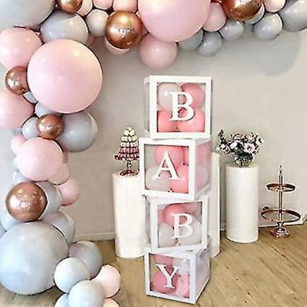 Baby Shower Dekorasjonsbokssett 4 stk Hvite Transparente Bokser