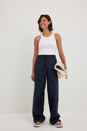 NA-KD Pantalon en coton à taille élastique - Pantalons d'été - Bleu Marine - EU 32