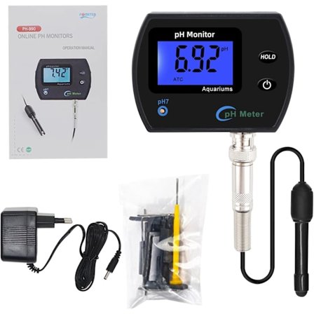 PH-måler - PH-måler Vannkvalitetsmonitor Tester LCD-skjerm BNC-grensesnitt Probe for akvarier hydroponi (EU)