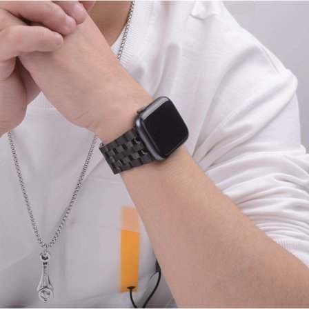 Klassiskt Metall Armband – Rostfritt Stål med Rand Till Apple Watch 42–49mm - Svart