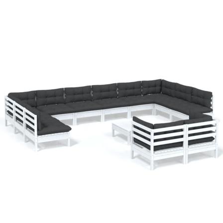 Vidaxl Loungegrupp Med Dynor 13 Delar Vit Massiv Furu Vit