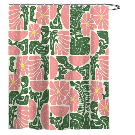 Lollanda Boho Duschdraperi, 180x180 cm, Abstrakt Blommig, Vattentätt Polyester Duschdraperi med 12 Krokar, Modern Digitaltrycksdesign