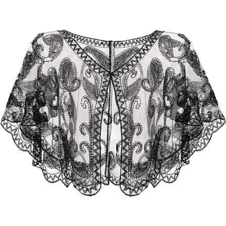 Dame 1920-talls Flapper Sjal, Paljettbesatte Perlesjal og Sjal for Aftenkjoler/Fest/Bryllup/Formell/Harlem-kveld