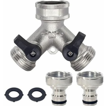 Hageslange Splitter, 2-veis hagekran 3/4" Y-slangekobling for utendørs kran med koblinger og skiver
