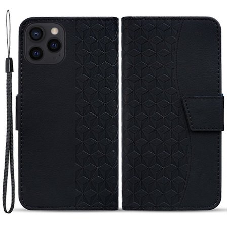 För iPhone 15 Pro Max Skal PU Läder Plånbok Präglat Telefonställ Skydd