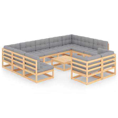 Vidaxl Loungegrupp Med Dynor 12 Delar Massiv Furu Grå