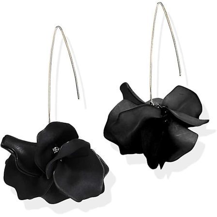 Boho Rosablads Dangle Resin Örhängen - Långa Droppande Akryl Lagda Blomörhängen - Svart