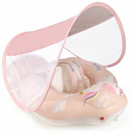 Baby Svømmering med Aftagelig Solskærm, Oppustelig Svømmering til Børn, 6-36 Måneder (Pink XL)-AD4-