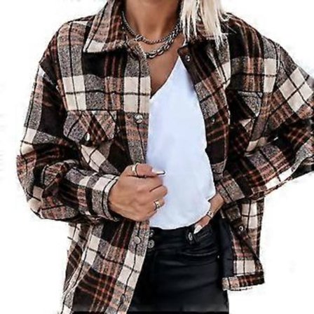 Langermet, løs, avslappet vintage rutete skjorte for kvinner, høst/vinter #brun
