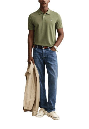 GANT Regular Fit Shield Piqué Polo Shirt T-shirts Herr Grön XXL