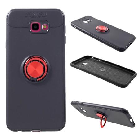 Samsung Galaxy J4 Plus (2018) silikooni muovinen suojakuori magneetilla ja sormirenkaalla - Musta/ Punainen Multicolor