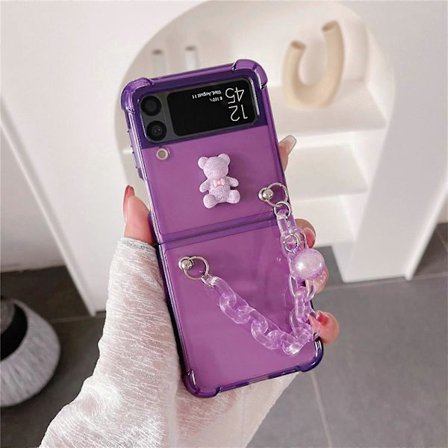 Transparent Skal Kompatibelt Med Samsung Galaxy Z Flip 3, Hårt PC Fyrhörns Stötsäkert Skal Med Handledsrem