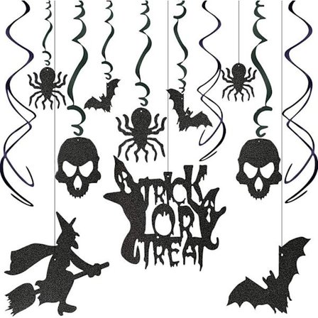 13 stycken Halloween-virvlar dekoration, Halloween takvirvel dekoration, skalle spindel fladdermus häxa Halloween tak hängande dekoration, används i 