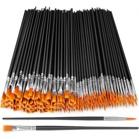 Små malerpensler bulk, 200 stykker nylonhårfargepensler med flat og rund spiss akrylfargepensler, håndverksfargepensler for oljemaling