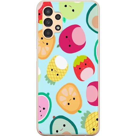 Kompatibel Mobilcover til Samsung Galaxy A13 Mønster af kawaii frugter som jordbær citron ananas og avocado på lyseblå baggrund