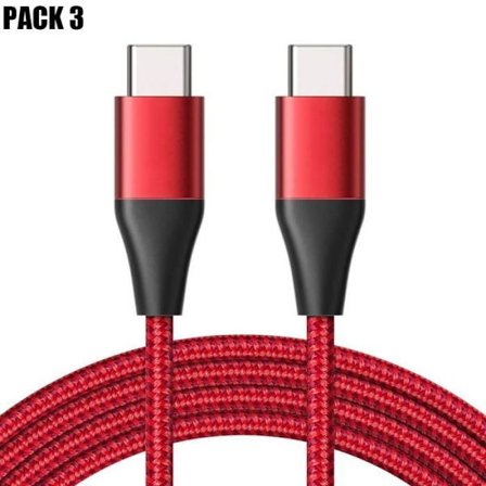 3 Snabb USB-C till USB-C-kablar för Google Pixel 9 - 9 Pro - 8 - 8a - 8 Pro - 7 - 7a - 7 Pro - 6 - 6 Pro - Förstärkt nylon 1M Röd