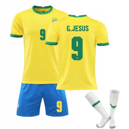 Brasil Hjem Gult Trøyesett Barn Voksne Fotball Fotballtrøye Kostyme, XXL
