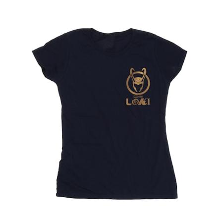 Marvel Dam/Kvinnor Loki Horn Logo Faux Pocket Bomull T-shirt Navy Blue XL