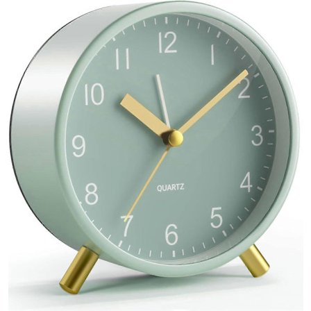 Super Silent Analog Vækkeur - Lydløs med Natlys, Batteridrevet til Kontor, Soveværelse & Skolegave (Grøn)