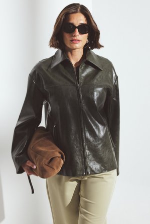 NA-KD Veste zippée en similicuir - Vestes en similicuir - Vert - EU 34