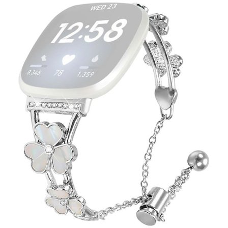 För Fitbit Versa 3 / Sense Armband Hjärta Klöver Dekor Silver Zinklegering Metallarmband