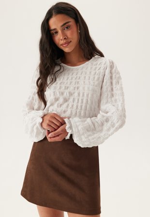 Bubbleroom - Structure Puff Sleeve Top - White - Kläder