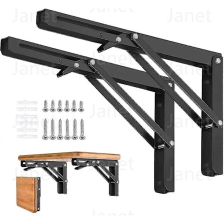 2 stk. sammenklappelige hyldebeslag - Heavy Duty Metal sammenklappelig trekant hyldebeslag, Diy vægmonteret sammenklappeligt bordhængsel, 