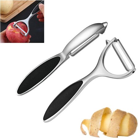 2 stk. Sæt Kartoffelskræller, Y-type og I-type Skrællere i rustfrit stål med skridsikre håndtag, Egnet til frugt og grøntsager, Størrelse 15x6cm 