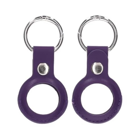 Airtag Fodral PU-Läder Nyckelring - Mörklila