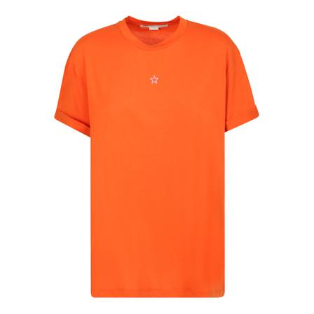 Stella McCartney, basic T-shirt with embroidered star detail Pomarańczowy, Kobieta, Rozmiar: 2XS