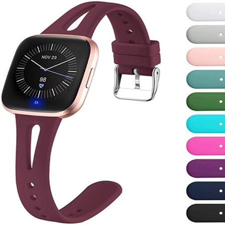 Vandretæt ur smart ur armbånd silikone erstatning til Fitbit Versa2/versa Lite/versa burgunder Small Wine Red