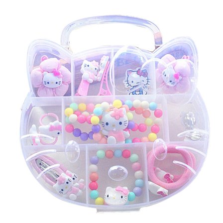 15-delt sett med søte hårklips til jentebarn med kattemønster, lett halskjede, armbånd, hårstrikker, hårtilbehør til barn