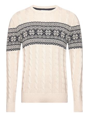 Jaquard Cable O-Neck Sweater Lindbergh Cream