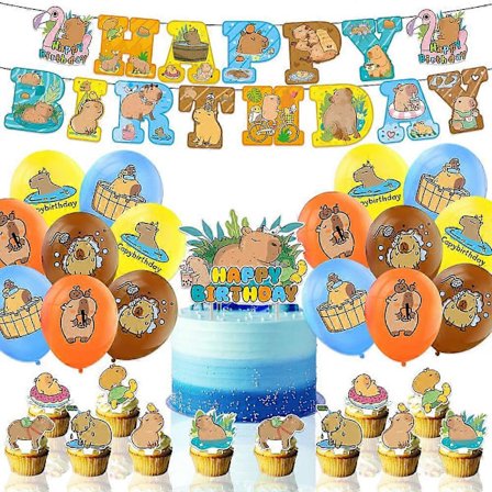 Capybara Tema Fødselsdagsfest Dekorationer Balloner Banner Kage Topper Sæt