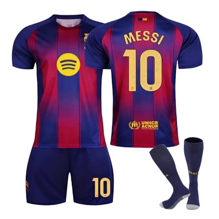 FC Barcelona MESSI #10 2025/2026 Kotipaita Lyhythihainen Lasten Jalkapallopaita/Shortsit/Sukat Setti Nuorten Lasten Koot