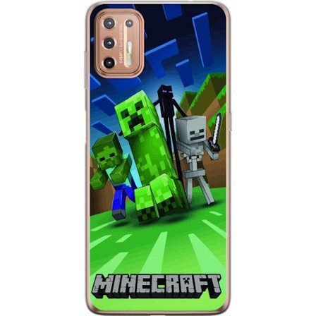 Motorola Moto G9 Plus Gjennomsiktig deksel Minecraft Creeper mobilskal i klassisk grön pixelstil