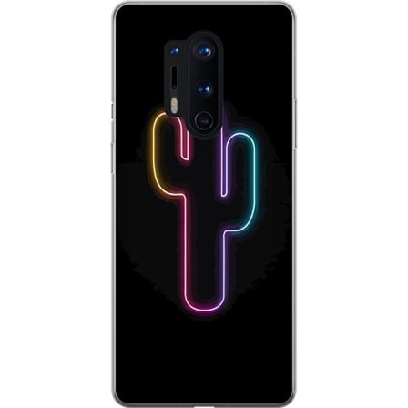 Kompatibelt Mobildeksel til OnePlus OnePlus 8 Pro Neonillustrasjon av kaktus i rosa og blått lys mot mørk bakgrunn