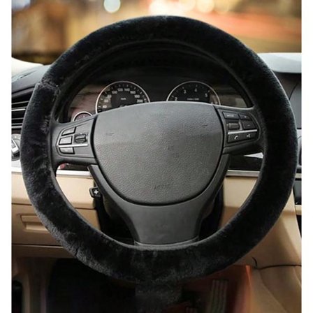 Bilratbetræk Plys I Vinterratbetræk I Skridsikker I Altid Varme Hænder I Til Rat med Diameter 25-35 CM I Sort